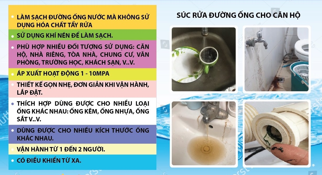 sục rửa đường ống nước chung cư