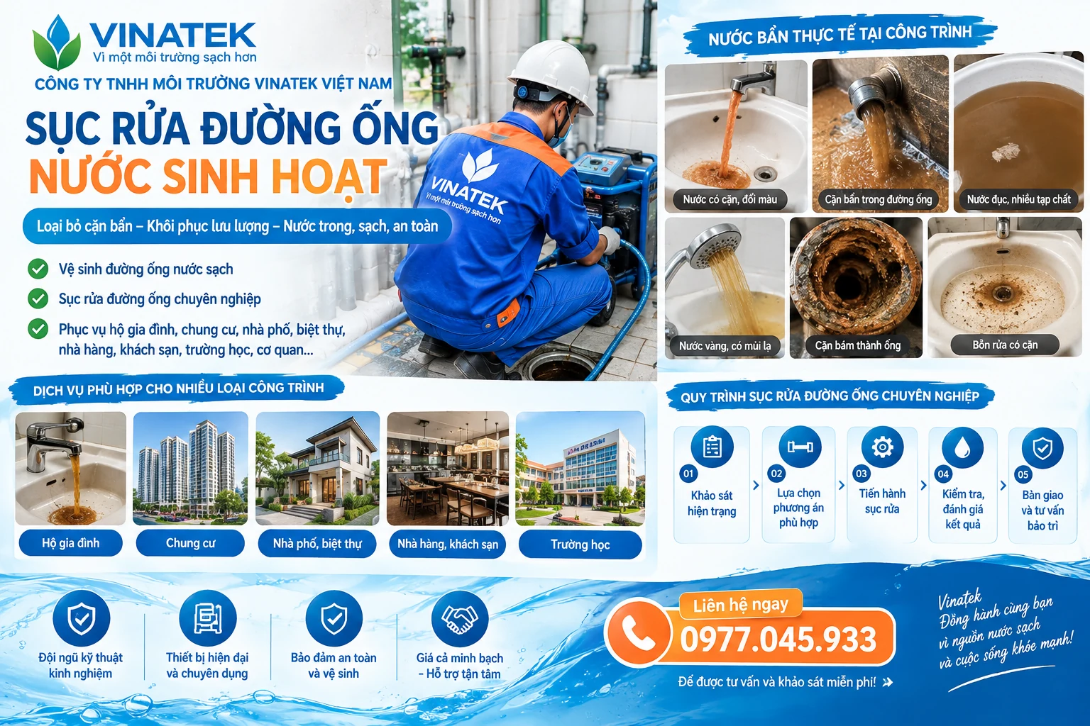 sục rửa đường ống nước sinh hoạt